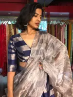 Blue Tissue Silk Lehenga Set with Dupatta (Set of 3) - Image 7