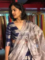 Blue Tissue Silk Lehenga Set with Dupatta (Set of 3) - Image 6