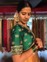 Green Hand Embroidered Blouse with Scallop Detailing - Image 2