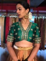 Green Hand Embroidered Blouse with Scallop Detailing