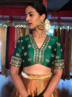 Green Hand Embroidered Blouse with Scallop Detailing