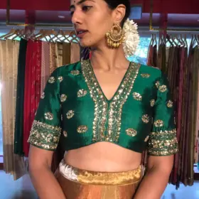 Green Hand Embroidered Blouse with Scallop Detailing