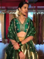 Green Embroidered Silk Lehenga Set of 3