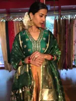Green Embroidered Silk Lehenga Set of 3 - Image 3