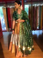 Green Embroidered Silk Lehenga Set of 3 - Image 4