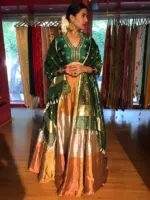 Green Embroidered Silk Lehenga Set of 3 - Image 2
