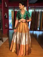 Green Emboidered Silk Lehenga Set of 2 - Image 6