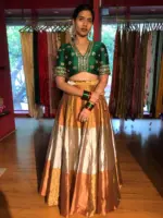 Green Emboidered Silk Lehenga Set of 2 - Image 5