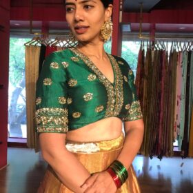 Green Emboidered Silk Lehenga Set of 2