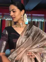 Brown Pure Venkatagiri Silk Lehenga Set of 3 - Image 7