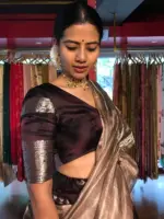 Brown Pure Venkatagiri Silk Lehenga Set of 3 - Image 6
