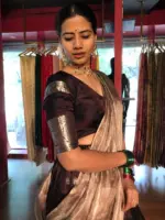 Brown Pure Venkatagiri Silk Lehenga Set of 3 - Image 4