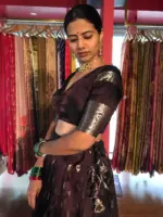 Brown Pure Venkatagiri Silk Lehenga Set of 2 - Image 7