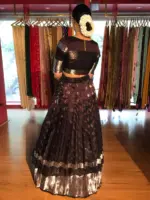 Brown Pure Venkatagiri Silk Lehenga Set of 2 - Image 6