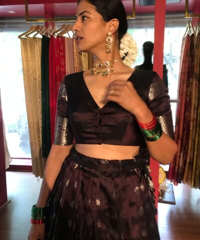 Brown Pure Venkatagiri Silk Lehenga Set of 2