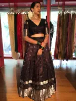 Brown Pure Venkatagiri Silk Lehenga Set of 2 - Image 2