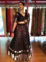 Brown Pure Venkatagiri Silk Lehenga Set of 2 - Image 3