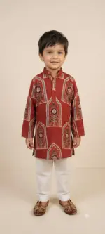 Madder Red Ajrakh Cotton Boys Kurta Set