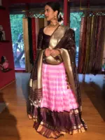 Coffee Brown Organza Dupatta with Gold Zari Buttis - Image 2