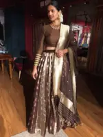 Brown Kora Tissue Lehenga Set of 3 - Image 2