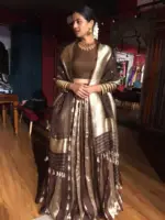 Brown Kora Tissue Lehenga Set of 3 - Image 4