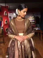 Brown Kora Tissue Lehenga Set of 3 - Image 7