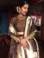 Brown Kora Tissue Lehenga Set of 3 - Image 3