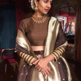 Brown Kora Tissue Lehenga Set of 3