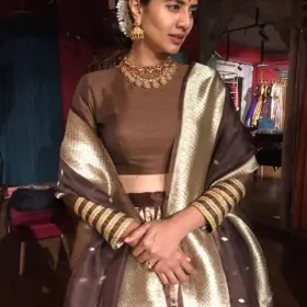 Brown Kora Tissue Lehenga Set of 3