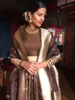 Brown Kora Tissue Lehenga Set of 3 - Image 6