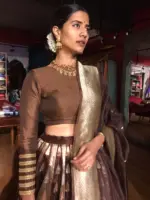 Brown Kora Tissue Lehenga Set of 3 - Image 5