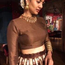 Brown Kora Tissue Lehenga Set of 2