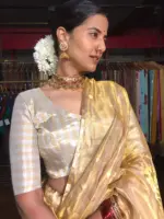 Ivory Banarasi Silk Lehenga Set of 3 - Image 6