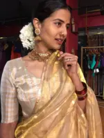 Ivory Banarasi Silk Lehenga Set of 3 - Image 5