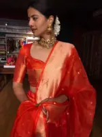 Orange Silk Lehenga Set of 3 - Image 9