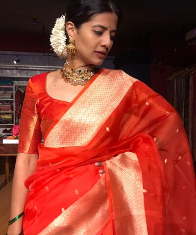 Orange Silk Lehenga Set of 3