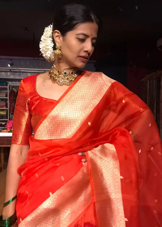 Orange Silk Lehenga Set of 3