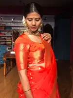 Orange Silk Lehenga Set of 3 - Image 3