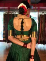 Bottle Green Silk Chequered Lehenga Set - Image 5