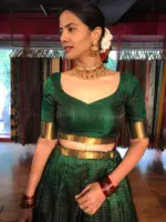 Bottle Green Silk Chequered Lehenga Set