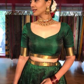 Bottle Green Silk Chequered Lehenga Set