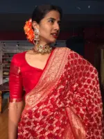 Lilac Chequered Venkatagiri Silk Lehenga Set Of 3