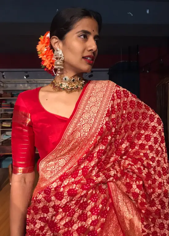 Lilac Chequered Venkatagiri Silk Lehenga Set Of 3