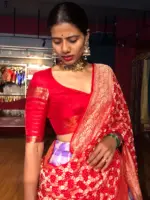 Lilac Chequered Venkatagiri Silk Lehenga Set Of 3 - Image 6