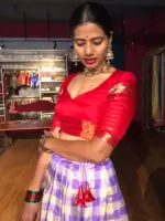 Lilac Chequered Venkatagiri Silk Lehenga Set Of 2