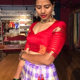 Lilac Chequered Venkatagiri Silk Lehenga Set Of 2