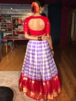 Lilac Chequered Venkatagiri Silk Lehenga Set Of 2 - Image 4