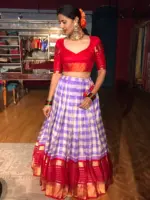 Lilac Chequered Venkatagiri Silk Lehenga Set Of 2 - Image 2