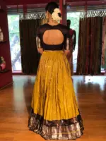 Mustard Venkatagiri Silk Chequered Lehenga Set - Image 4