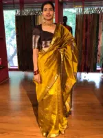 Mustard Mangalagiri Silk Saree Handwoven in Chequered Pattern - Image 3
